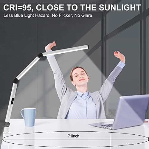 Micomlan LED Desk Lamp for Home Office, Architect Clamp Desk Lamp with Remote Control, Adjustable Dimmable Swing Arm Clamp on Table Light Clip-on Dual Light 5 Brightness Levels & 4 CCT Modes - Image 3