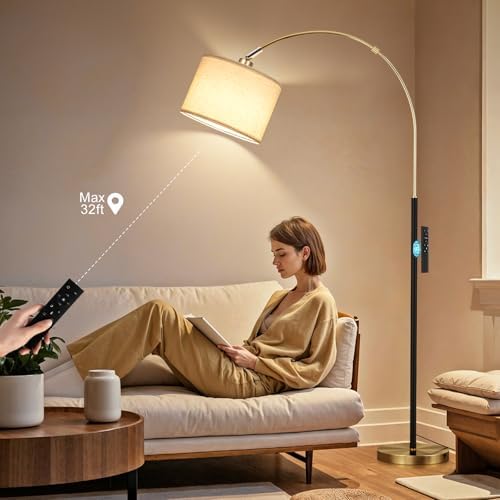 Ambimall Dimmable Arc Floor Lamp with Remote, Color Temperatures and Brightness Adjustable, Arched Floor Lamp with Rotating Head, Over Couch Arched Reading Light for Living Room (Black and Bronze) - Image 6