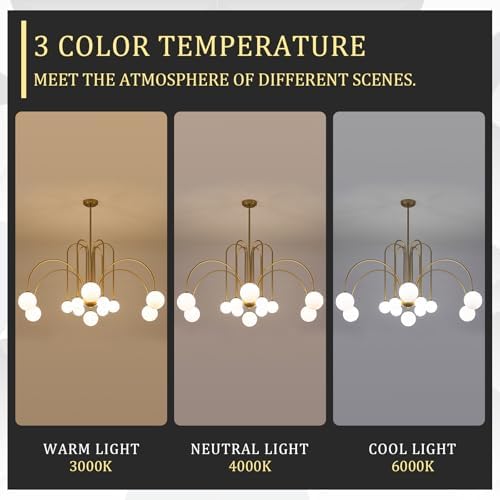 CATINER Modern 52" 12-Light Gold Sputnik Chandelier with Milk Glass Globe - Image 6