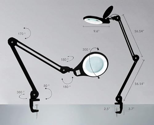 Neatfi LED Magnifying Lamp 1,200 Lumens with Clamp – 5” 5-Diopter Glass Lens, Dimmable Task Light | Adjustable Arm | Reading, Sewing & Crafting (Black, 5-Diopter) - Image 6