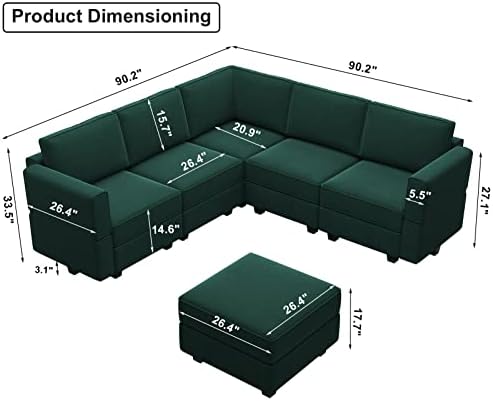Belffin Modular Sectional Sofa with Storage Seats Velvet L Shaped Corner Couch Convertible Sectional Sofa with Chaise (Green, L Shape-1)… - Image 2