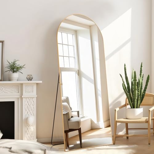 Arched Mirror Full Length, Upgraded 21"x64" Body Wall Mirrors with Shatter-Proof Glass, Floor Standing, Hanging or Leaning, Large Tall Arch Mirror with Stand Aluminum Alloy Frame - Image 3