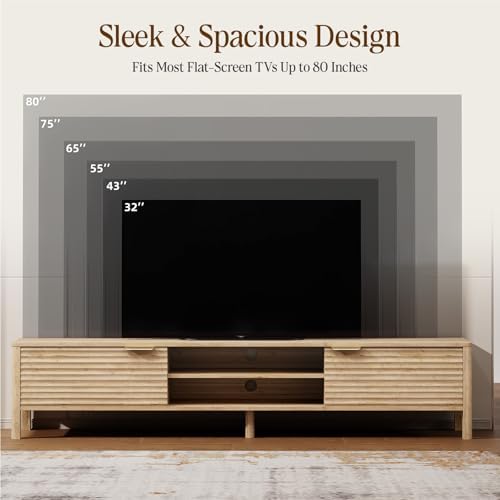 TV Stand for Living Room up to 80 Inch TVs Entertainment Center Oak 71" - Image 4