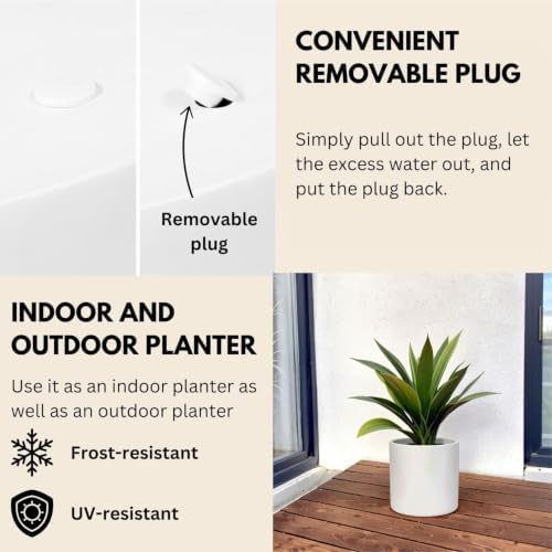 Fox & Fern Large Planter for Indoor or Outdoor, White Matte, 8/10/11.8 Inch - Image 3