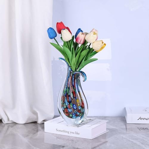 Hand Blown Glass Vase – Oval Decorative Art Glass for Centerpieces, Murano Inspired Decor for Dining Room, Entryway Table, or Shelf, Handmade Glass Vase for Home Display (Blue) - Image 6
