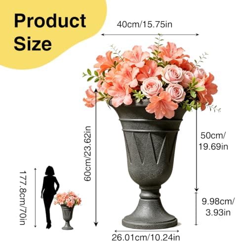 NicBex 24" Tall Urn Planters for Outdoor Plants Set of 2 - Grey Trophy - Image 2