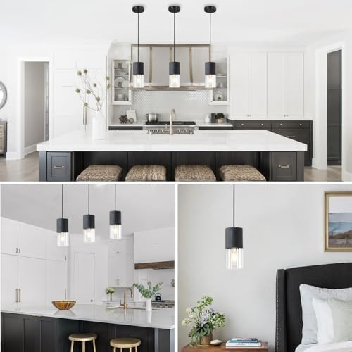2-Pack Black Pendant Light Fixtures, Adjustable Modern Pendant Lights for Kitchen Island, Industrial Clear Glass Pendant Lights for Dining Table Hallway Bedroom Living Room - Image 2