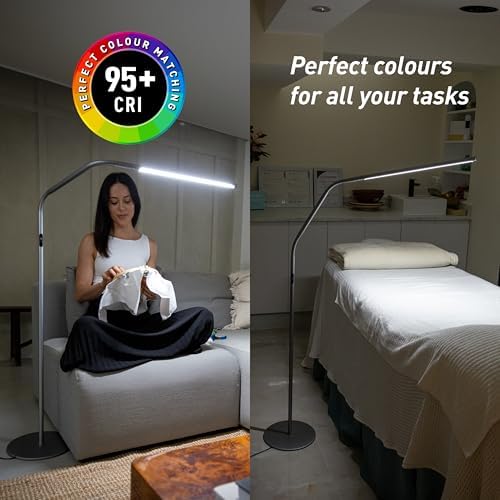 daylight Slimline 4 LED Floor Lamp - 6,000K, 3,200 Lux, 4 Brightness Levels, USB-C Port for Fast Charging - Sleek Design, Anti-Glare Shade, Flexible Height Adjustment - Ice Grey - Image 3