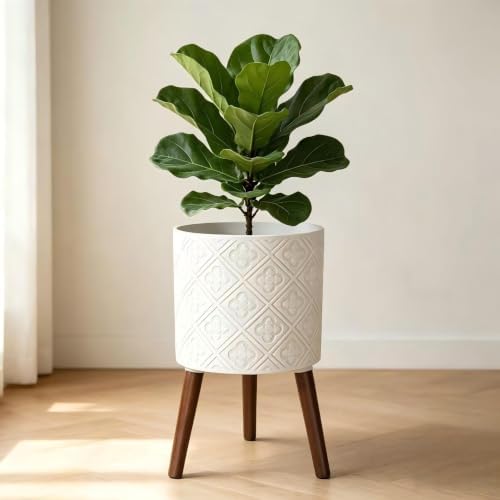 12 Inch Planter with Stand, Planter for Indoor Plants, Modern Large Flower Planter Pot with Drainage Holes for Outdoor,Matte White - Image 4