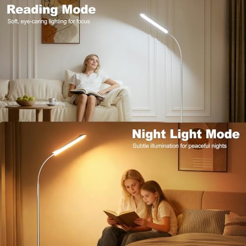Dimmable LED Floor Lamp, Super Bright Reading Lamps Floor Standing lamp with Remote & Touch Control, Stepless Dimming & 2700K-6500K Color Temperature, for Living Room Bedroom Office, Nickel Plating - Image 6