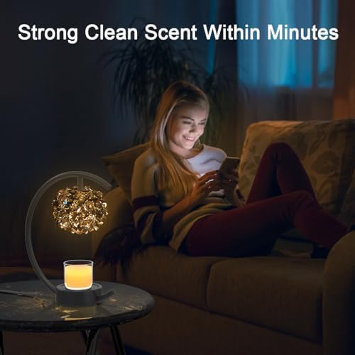 Yeuslor Candle Warmer Lamp for Jar Candles with Adjustable Brightness＆Timer，Handcrafted Crystal Candle Lamp Luxurious Design+2Bulbs,Home Decoration Electric Candle Lamp(Black C-Shaped) - Image 5