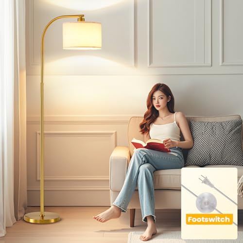 Tall Floor Lamp for Living Room,65'' Modern Standing Lamps with 9W LED Bulb,Elegant Floor Light with Fabric Shade,Gold Tall Lamp for Bedroom Office Study Room Corner Dining Room - Image 6