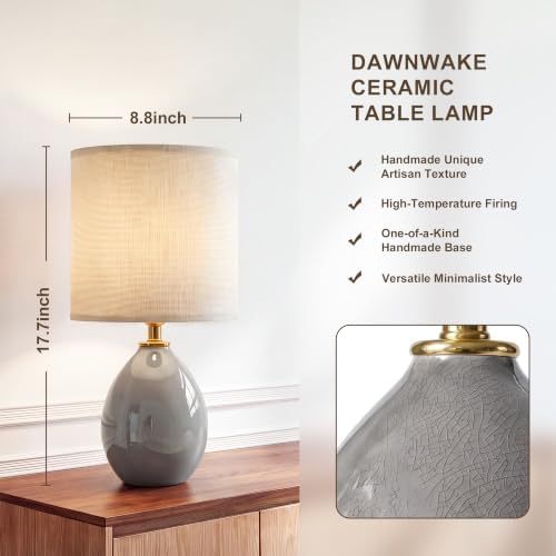 Dawnwake 17.7" Ceramic Table Lamps Set of 2 for Living Room Bedroom, Grey - Image 2