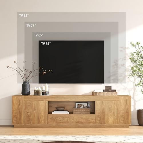 Epecoya Farmhouse TV Stands for Living Room 78.7-Inch, Natural Oak Brown - Image 3