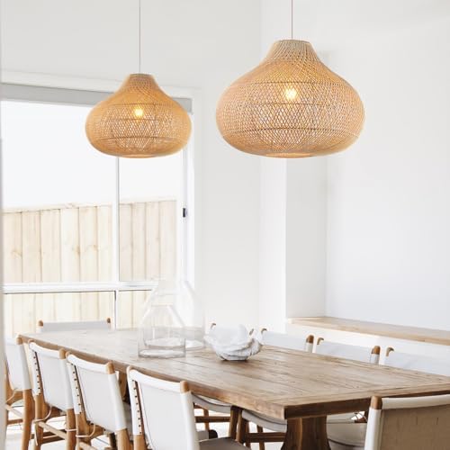Large Rattan Pendant Light, 19.7" Rattan Boho Wicker Chandelier Hand-Woven Basket Pendant Light Fixtures for Dining Room Kitchen Island Living Room - Image 5