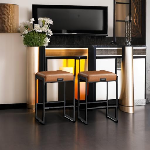 VASAGLE Bar Stools Set of 2, Counter Height, PU Leather, 26-Inch - Image 6