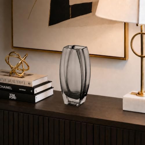 Glass - Vase - Gray - Smoky Black - Grey - 10.25" Height - Heavy Durable - Made in Europe - by Barski - Image 3