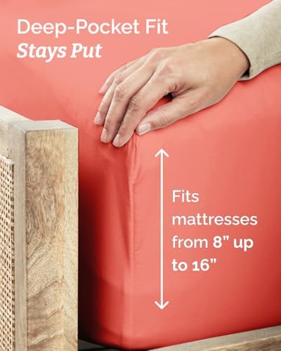Twin XL 3 Piece Sheet Set - College Dorm Room Essentials - Coral - Image 4