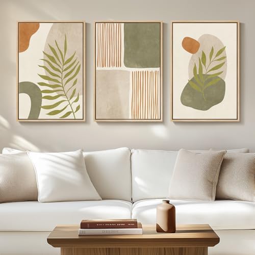 Framed Green Mid Century Modern Boho Abstract Wall Art Bedroom, 16x24 Inch by Cuspin