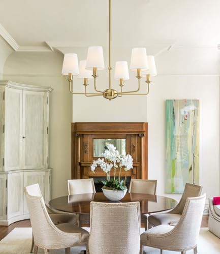 6-Light Brushed Gold Pendant Chandelier with Fabric Shades, E12 Base - Farmhouse & Industrial Style for Kitchen, Living Room, Dining Room, or Bedroom Lighting - Image 4