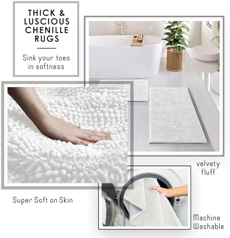 Clara Clark Bathroom Accessories Set - 27PC Bathroom Set with Adhesive Corner Shower Caddy Hanging, Bathroom Sets with Shower Curtain and Rugs, White Shower Curtain Set with Bathroom Trash Can - Image 5