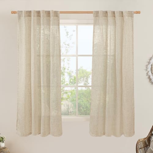 LAMIT Natural Linen Semi Sheer Curtains 63 Inch for Bedroom, 2 Panels by LAMIT