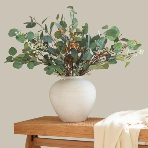 SilkSerenade Large Round Vase for Bedroom Kitchen Living Room Table, Contemporary Farmhouse Decorative Flowers Iron Vases, Rustic Earthy Japandi Wabi Sabi Modern Centerpieces (Brushed Round Large) - Image 3