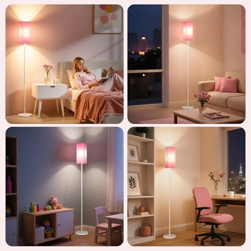 64.6" Floor Lamp, Pole Lamp with Foot Switch, Modern Standing Lamp Shade, Minimalist Freestanding Lamp (Bulb Not Included), for Living Room, Bedroom Office ETL Listed,White and Pink WP07LD05 - Image 6