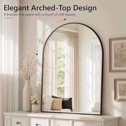 Arched Bathroom Mirror for Wall, 38" x 26" Metal Frame Vanity Mirror, Black - Image 4