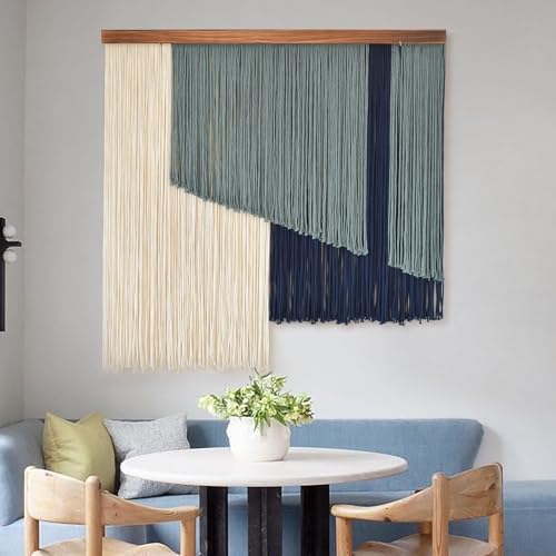 Jakalin Macrame Wall Hanging Boho Yarn Tassel Blue Modern Decor 39"x39" by Jakalin