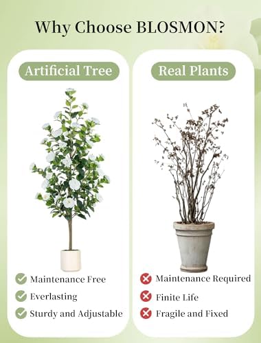 BLOSMON 5ft Artificial Camellia Tree for Outdoor Front Porch Decor, White - Image 5