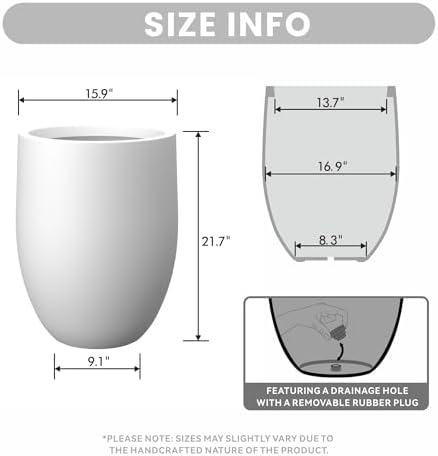 Kante White Concrete Planter 21.7" Tall All-Weather Round Large Pot - Image 2