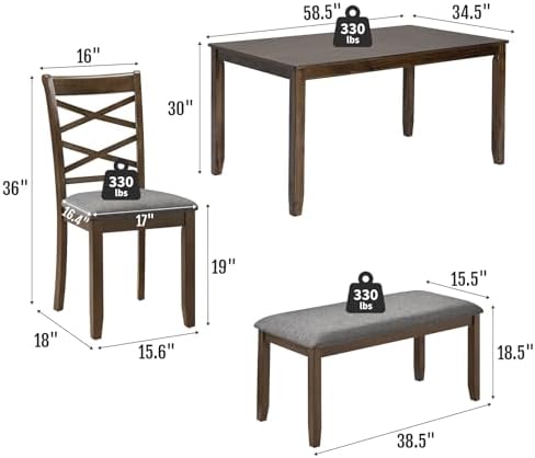 Zevemomo 6-Piece Solid Wood Dining Table Set, Wooden Legs Set, Walnut - Image 2