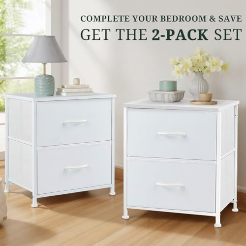 Nightstand Set of 2 Small 2 Drawer Dresser End Table Bedside Furniture - Image 4