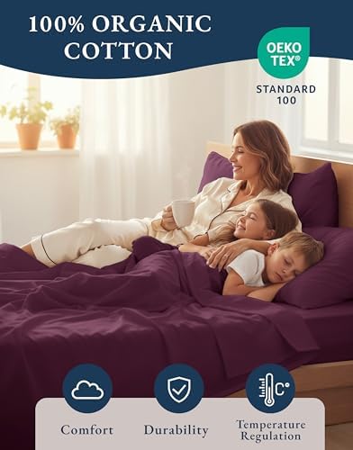 LANE LINEN Queen Size Bed Sheets 100% Organic Cotton 4pc - Windsor Wine - Image 5