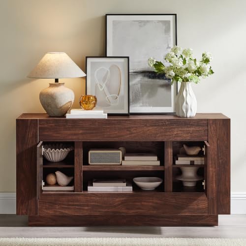 OKD 55" TV Stand for 65" TV, Thick Block Media Console, Dark Walnut - Image 5