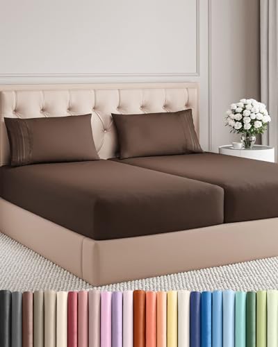 Split King Size 5 Piece Sheet Set - Breathable & Cooling Sheets - Brown by CGKUnlimited