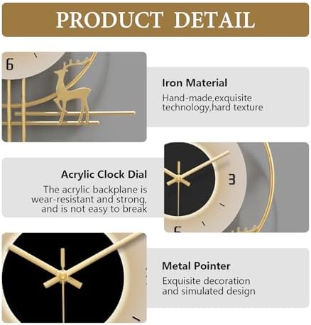 Modern Wall Clock for Living Room,Large Gold Decorative Wall Clock with Light,Creative Silent Clock Battery Operated for Kitchen/Entryway/Bedroom/Office/Dinning Room Metal Wall Decor - Image 5