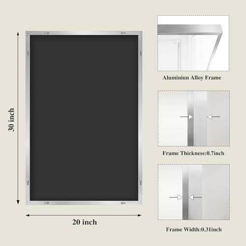 Koonmi Silver Rectangle Wall Mirror, 20x30 Inch Bathroom Mirror, Aluminum Frame Vanity Mirror for Entryway, Living Room, Bedroom Bathroom, Hangs Horizontally or Vertically - Image 2