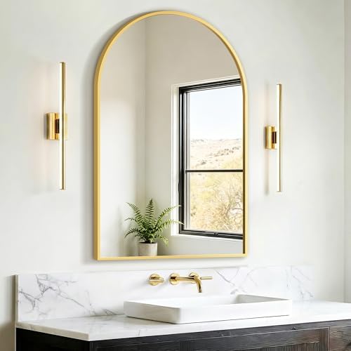 FICTOR 24" x 36" Arched Bathroom Vanity Mirror for Over Sink, Gold by FICTOR