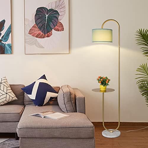 Hsyile KU300272 Arc Floor Lamp with Hanging Drum Shade for Living Room-Marble Base Modern Tall Stand Up Light with Table, Contemporary Over The Couch Gold Lamp Standing Lamps for Bedroom Office - Image 2
