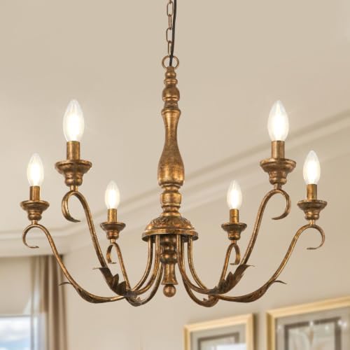 6-Light 23.62'' Farmhouse Vintage Gold Chandeliers for Dining Room by KMaiPemHomeLighting