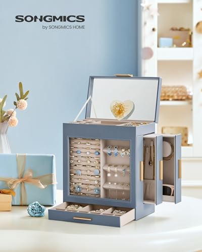 SONGMICS 5-Layer Jewelry Box with Glass Window, 3 Side Drawers - Image 2