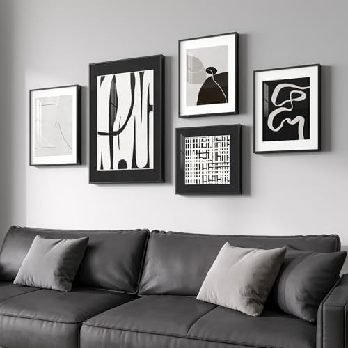 Framed Black and White Modern Abstract Wall Art for Living Room, 5 Piece by Cuspin