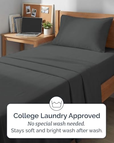 Twin XL 3 Piece Sheet Set - College Dorm Room Essentials - Charcoal - Image 6