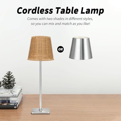 Mr. White Outdoor Waterproof Cordless Wireless Rechargeable Portable Top Touch Battery Operated Powered LED Table Lamp Desk Lamp Lights for Restaurant Kitchen Patio Dinner Dining (Nickel) - Image 2