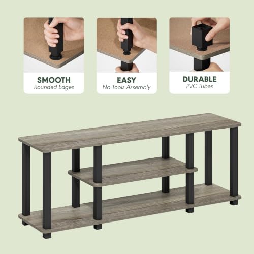 Furinno TURN-S-TUBE 3-Tier Toolless Assembly TV Stand, French Oak Grey - Image 6