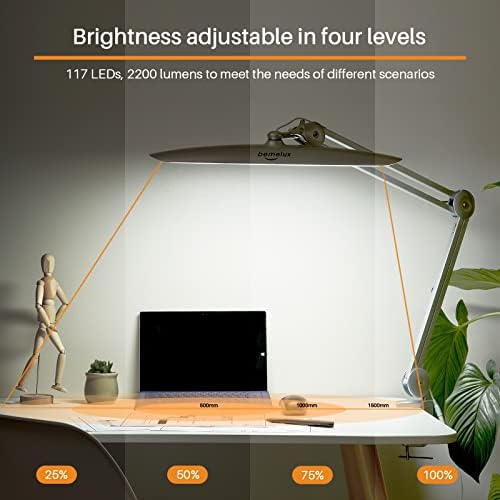 LED Desk Lamp with Clamp, Dimming Task Lamp for Reading Desktop Office Workbench Table Architect Sewing Study Home Craft, 117PCS LEDs, 2200 Lumens 20 Inch Metal Swivel Arm Work Lamp (Silver) - Image 2