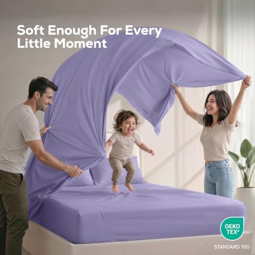 Queen Sheets Set, 4 Pieces 16" Deep Pocket Hotel Luxury Bed Sheets, Peri - Image 5