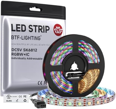 BTF-LIGHTING RGB+Warm White SK6812 LED Strip 16.4FT 300LED DC5V IP65 by BTF-LIGHTING